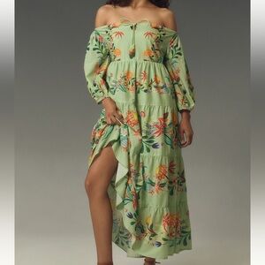 New FARM Rio Off The Shoulder Tiered Floral Maxi Dress